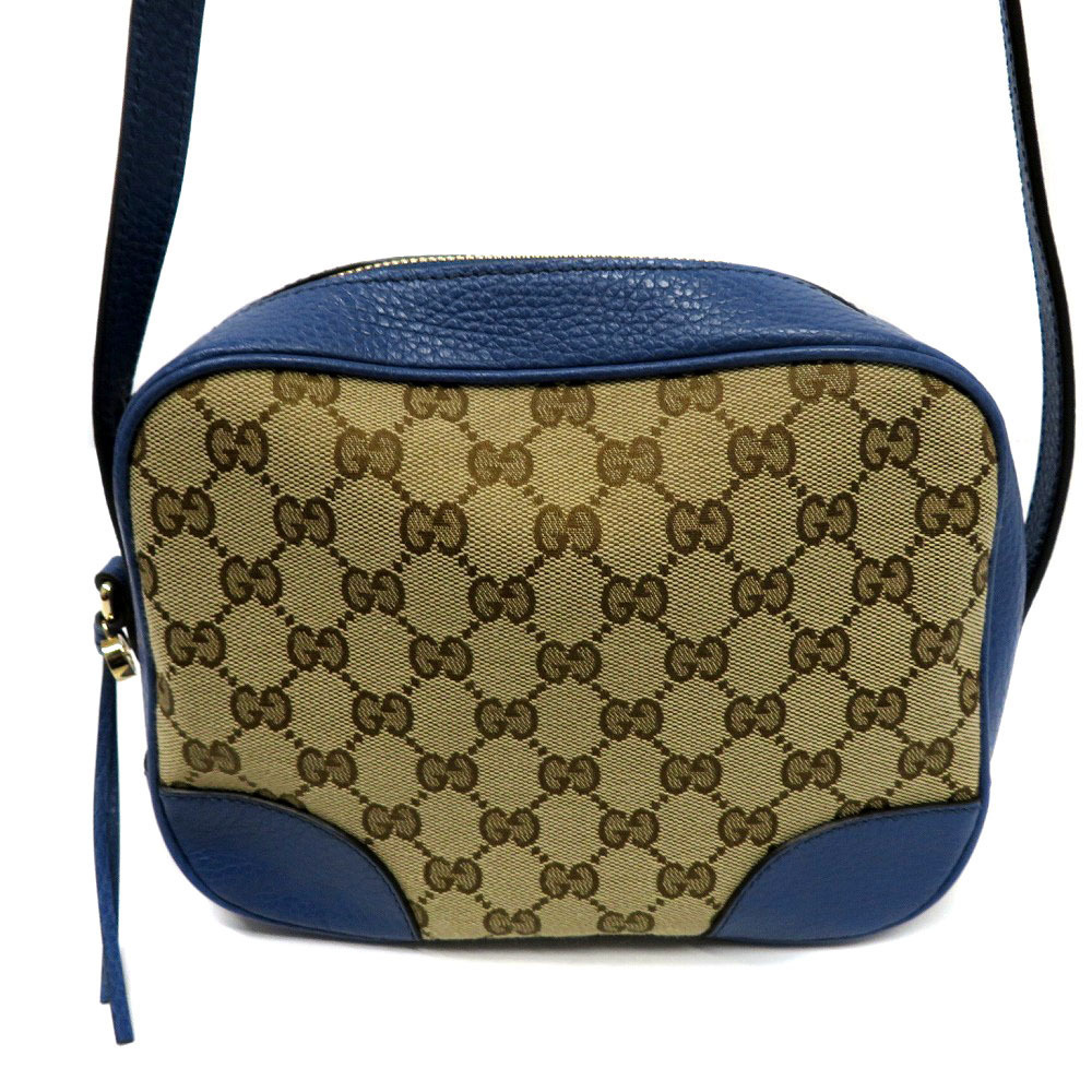 Gucci Shoulder Bag Canvas GG Leather Blue - Picture 2 of 9